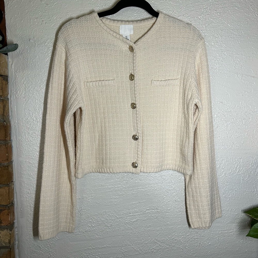 H&M Cream Knit Button-Up Cardigan